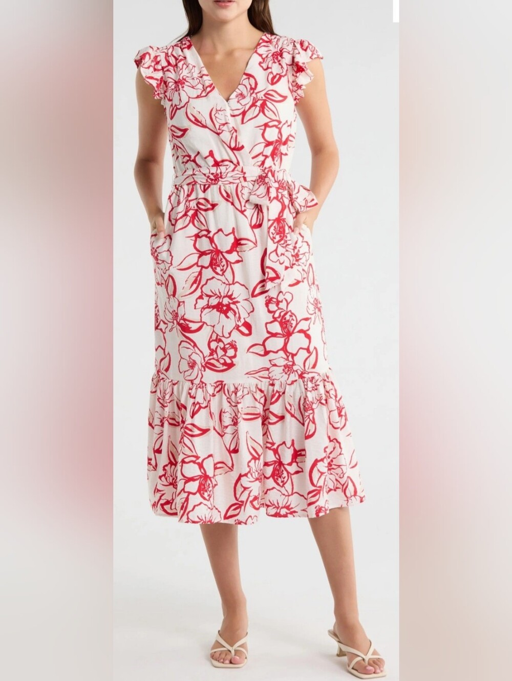 Red & White Floral Print Dress